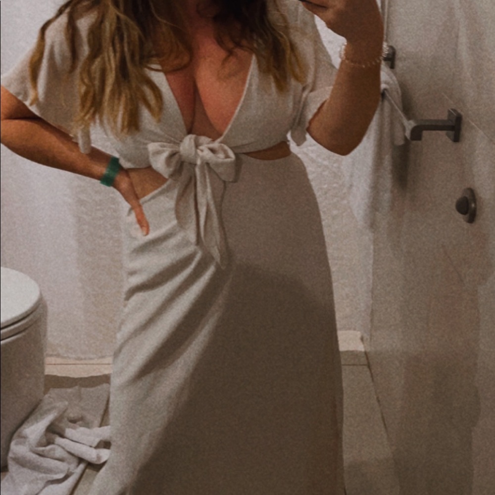Ivory tie cut out honeymoon dress